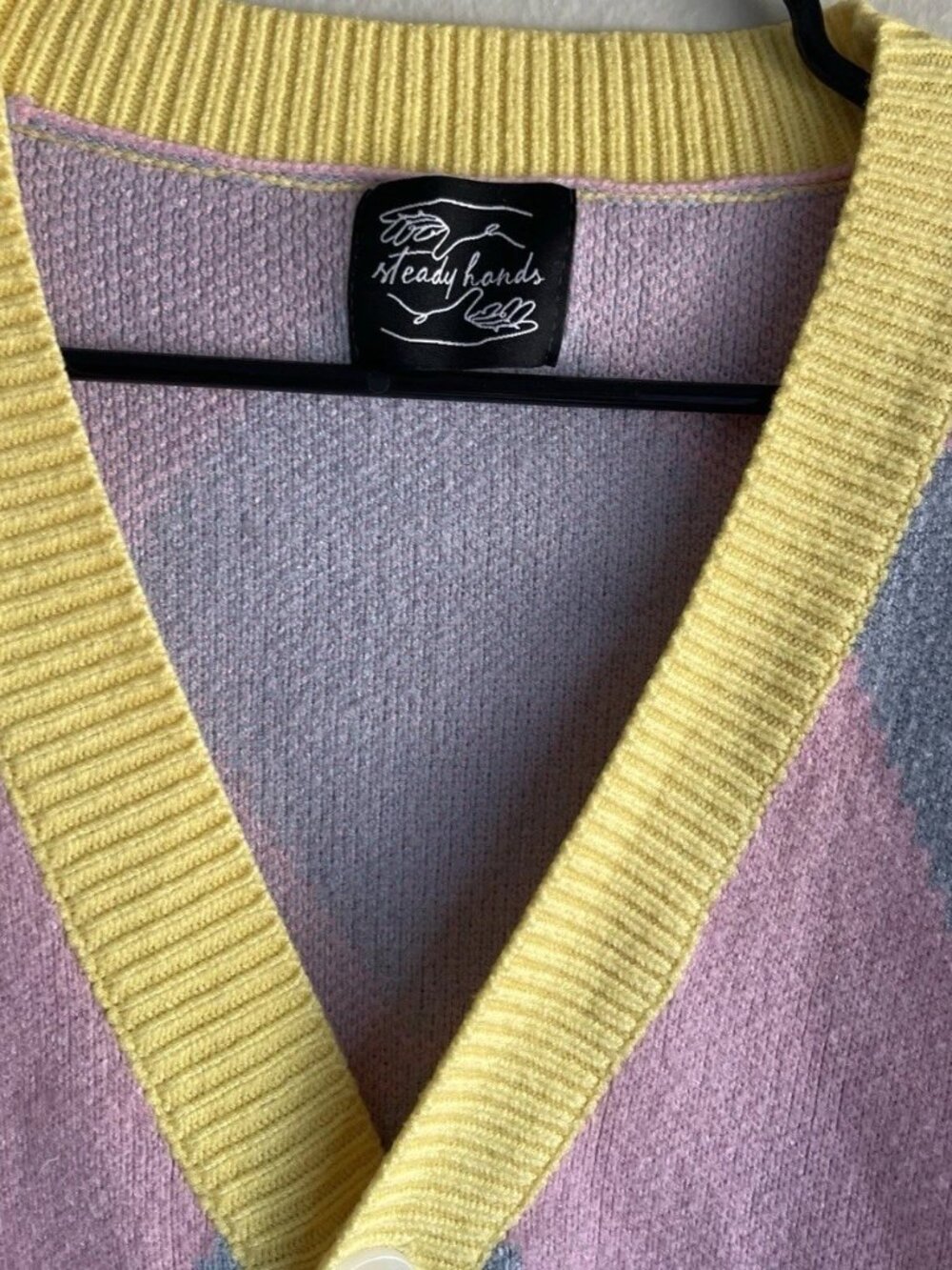 Steady Hands Howls Moving Castle Argyle Cardigan Pink/Yellow Women’s Sz M/L - Picture 12 of 13